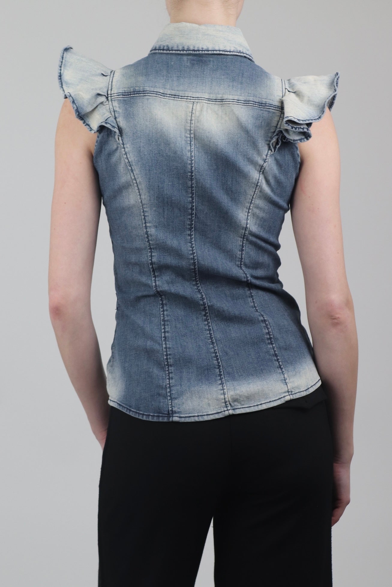 Miss Sixty Denim Ruffle Sleeve Blouse