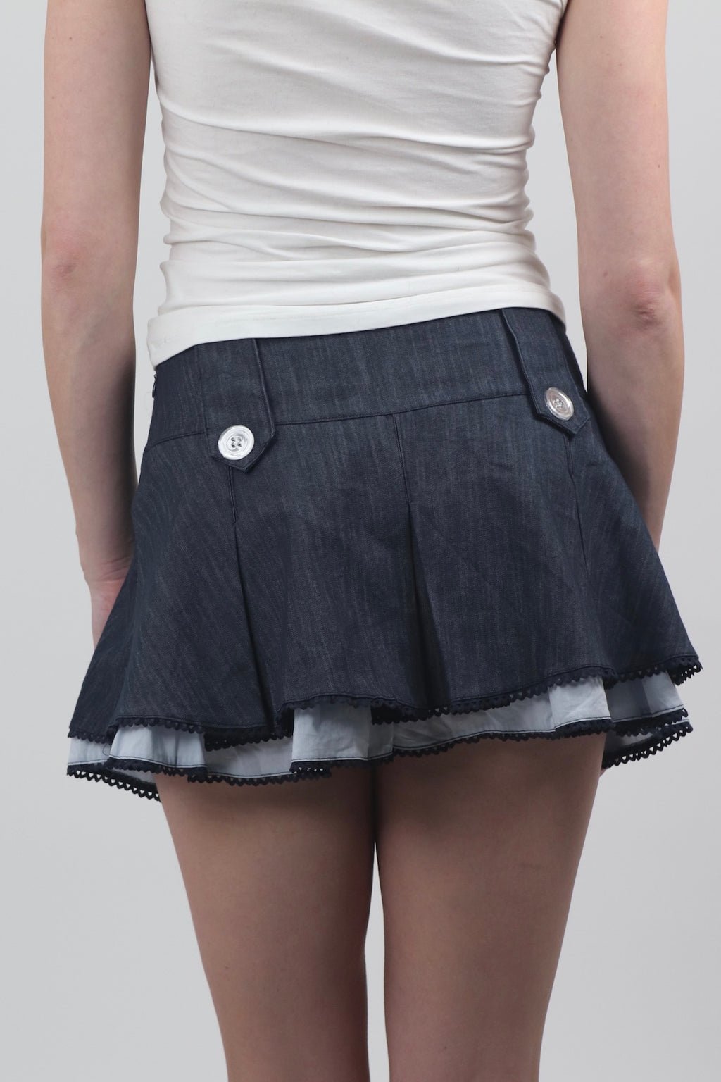 Artigli Denim Blue Ruffle Mini Skirt