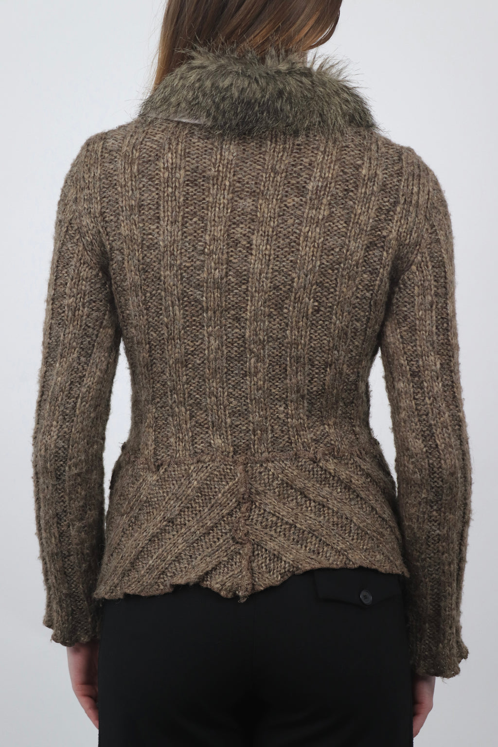 Fur Trim Cardigan With Buckle Fastening