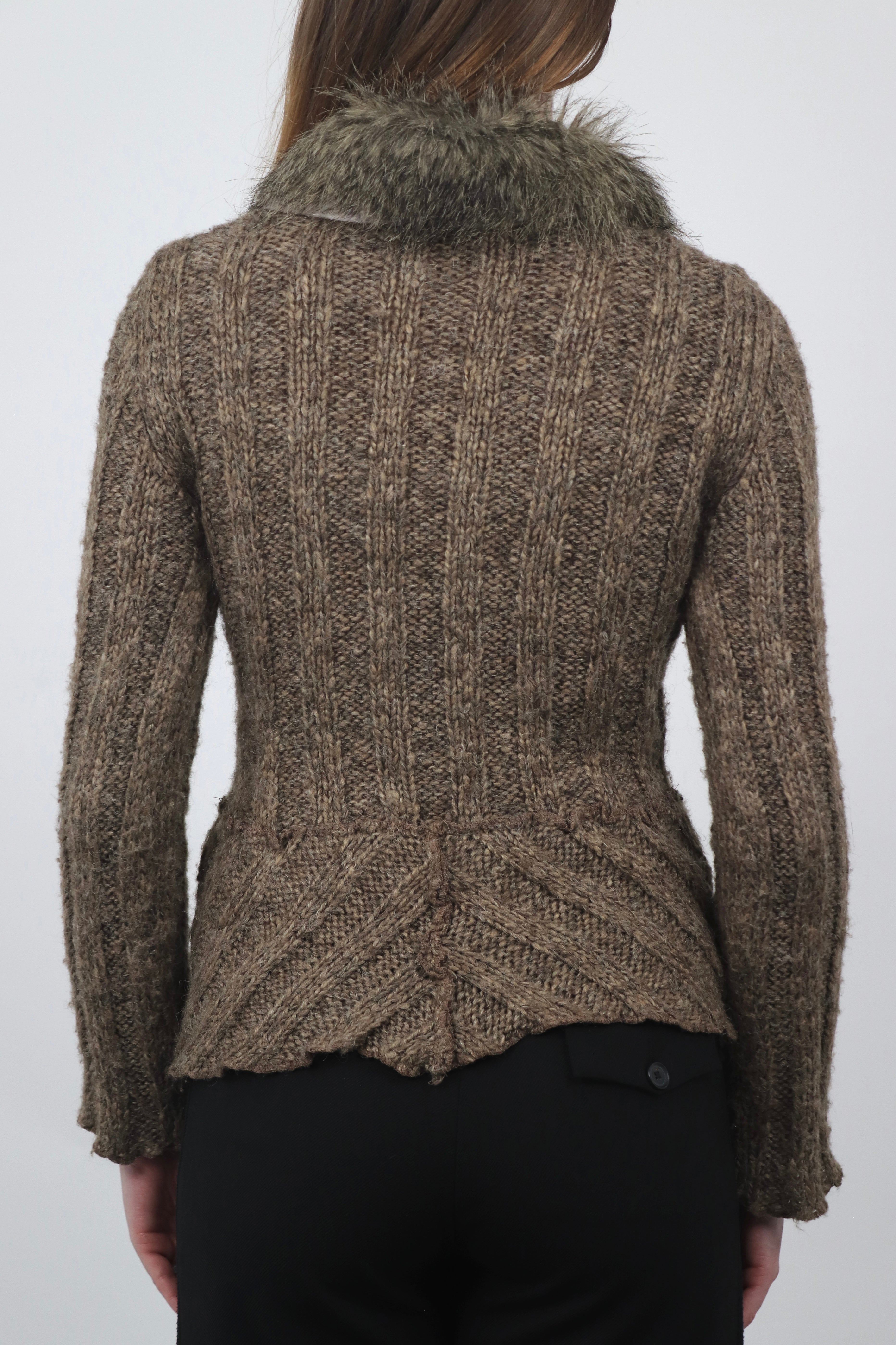 Fur Trim Cardigan With Buckle Fastening