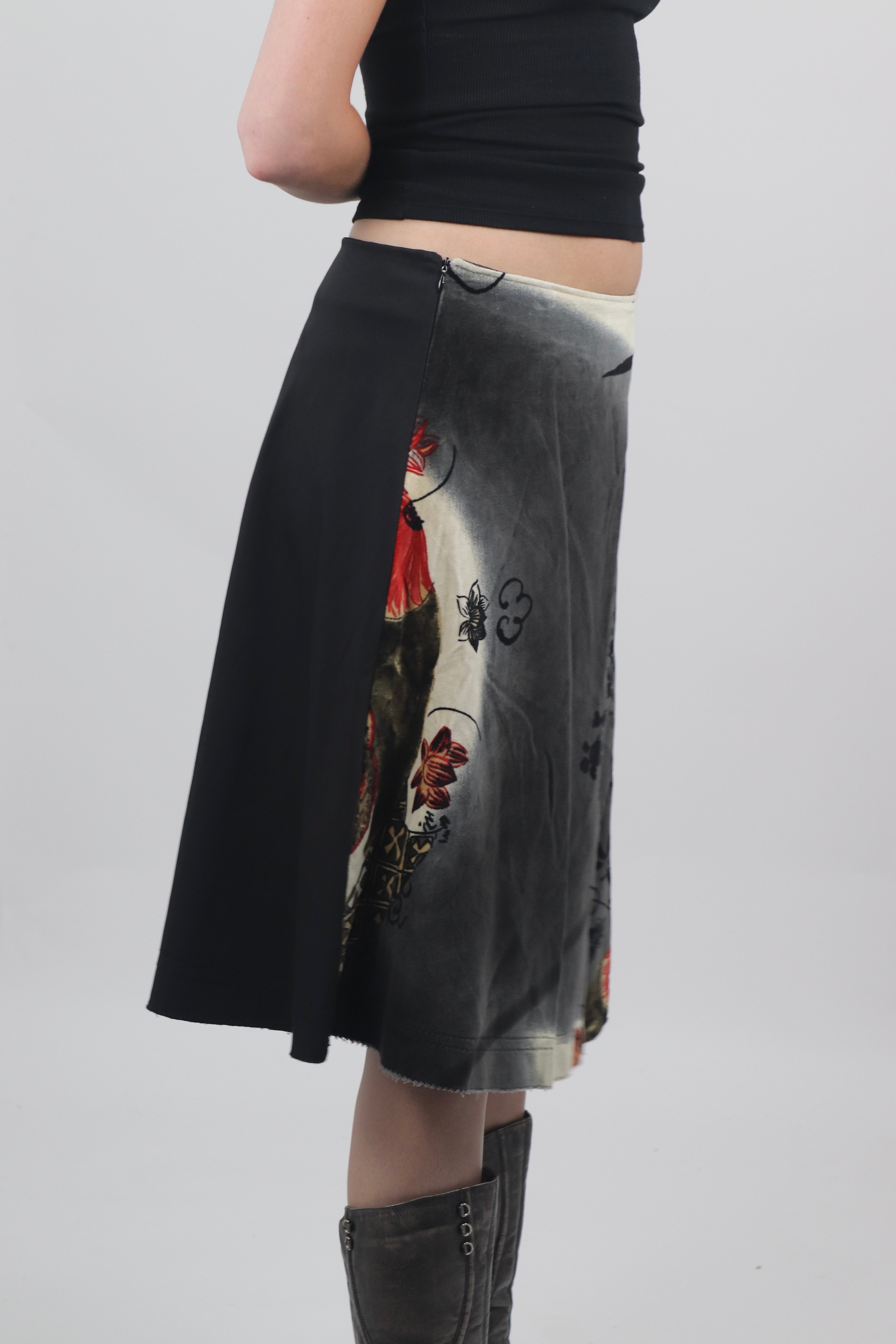 Japanese Style Print Midi Skirt