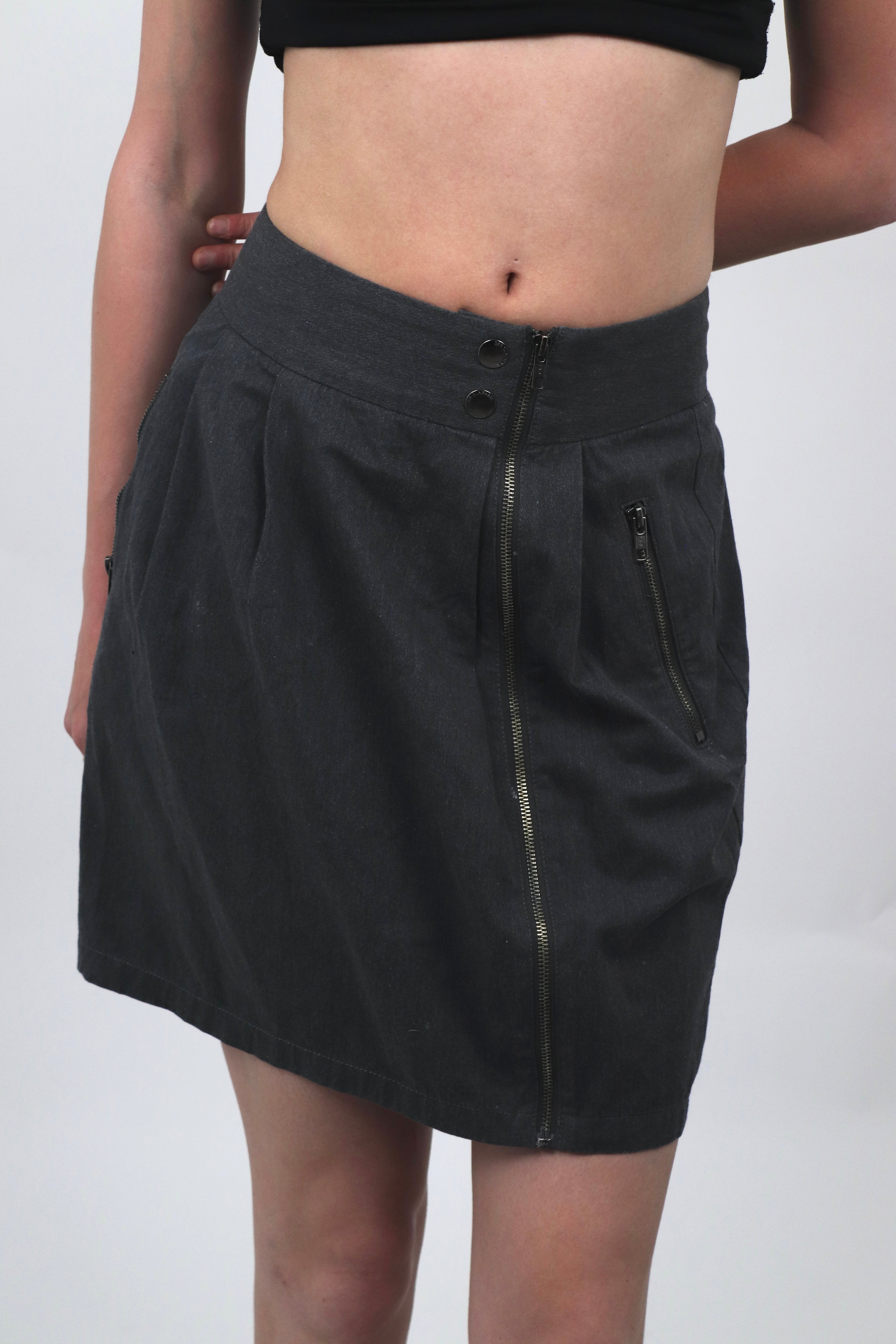 Zip Grey Midi Skirt