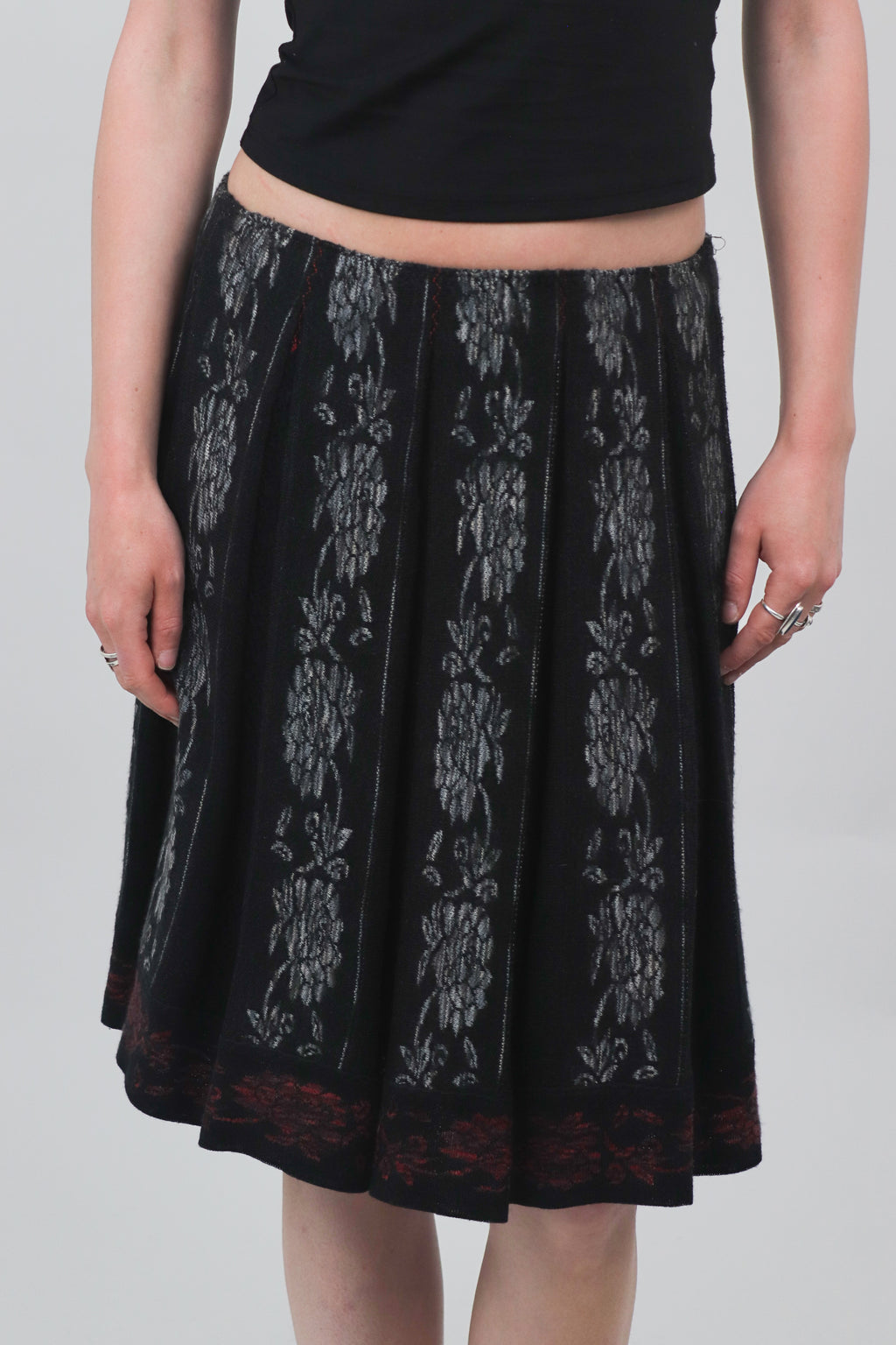 Pleated Flower Print Knit Skirt