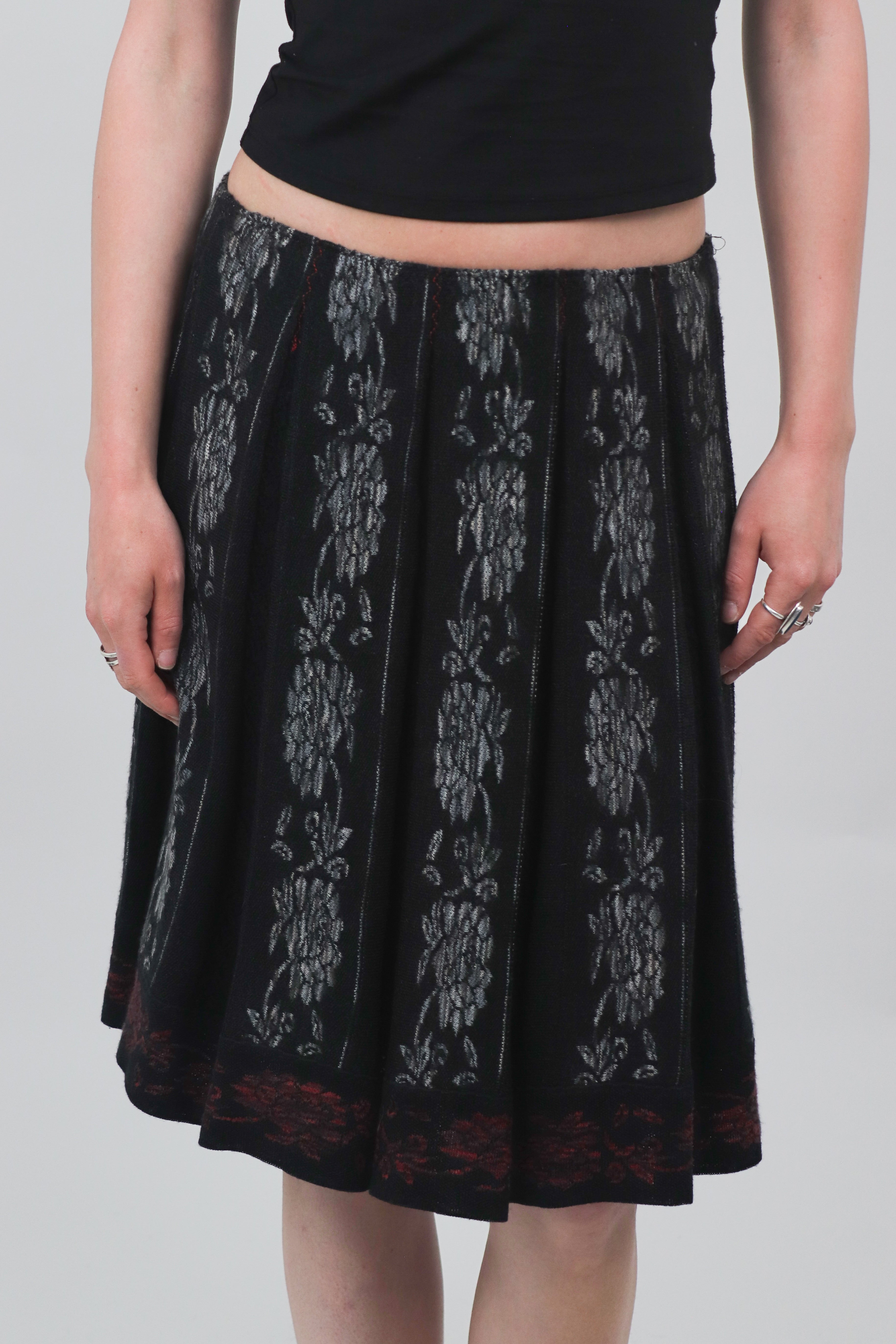 Pleated Flower Print Knit Skirt