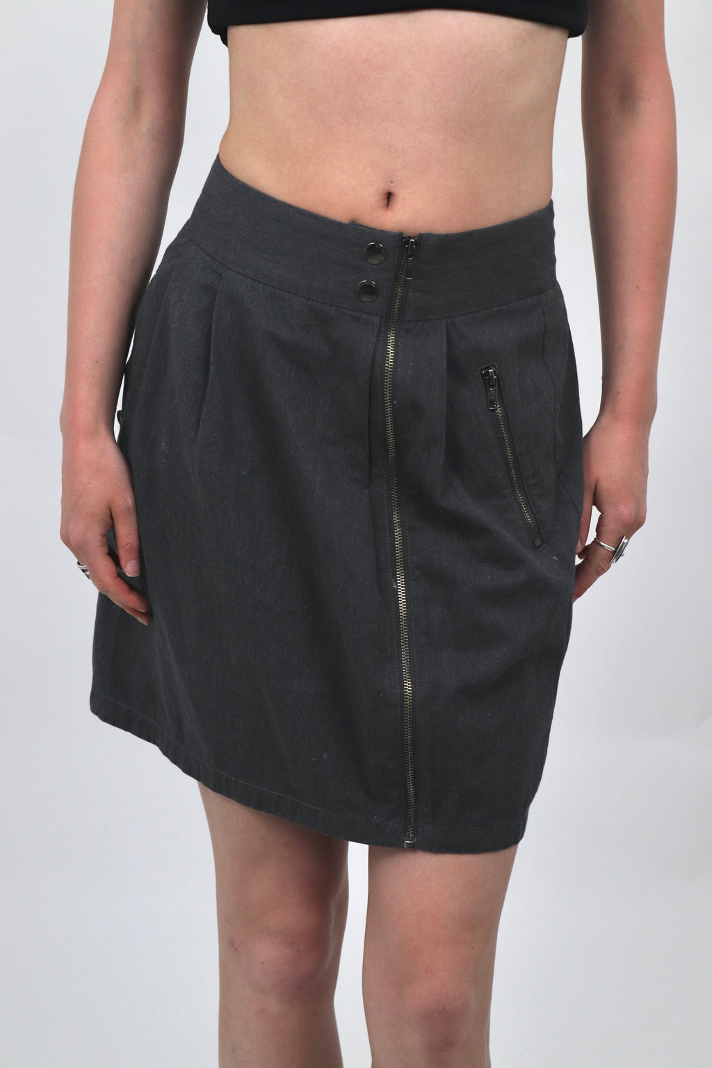 Zip Grey Midi Skirt
