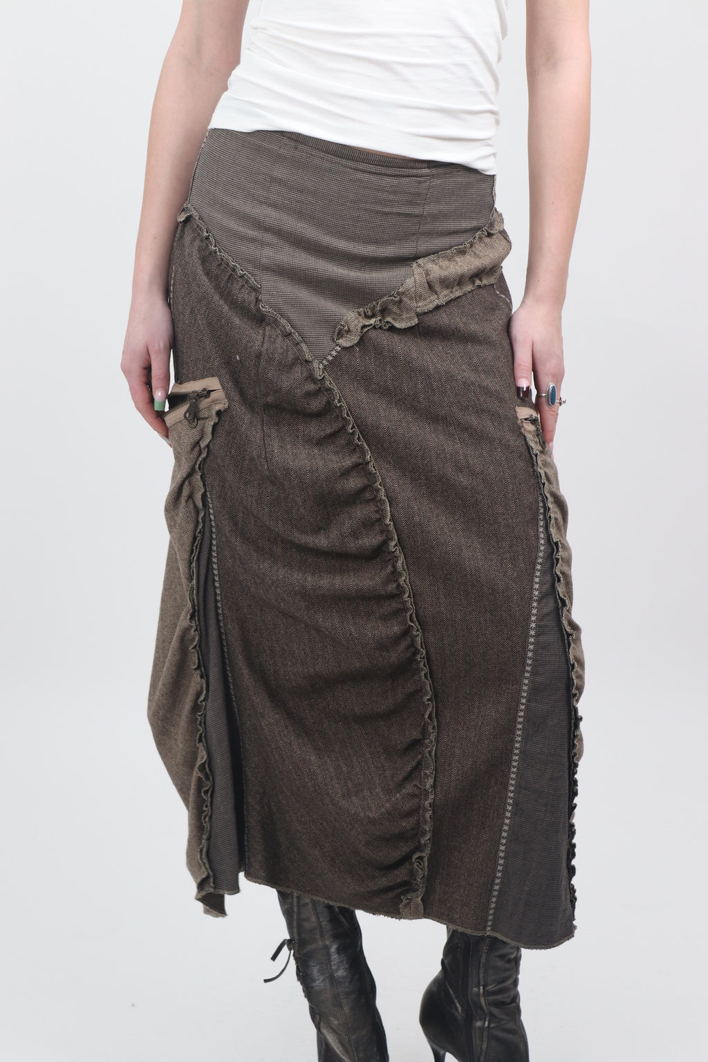 Tricot Chic Brown Maxi Patchwork Skirt