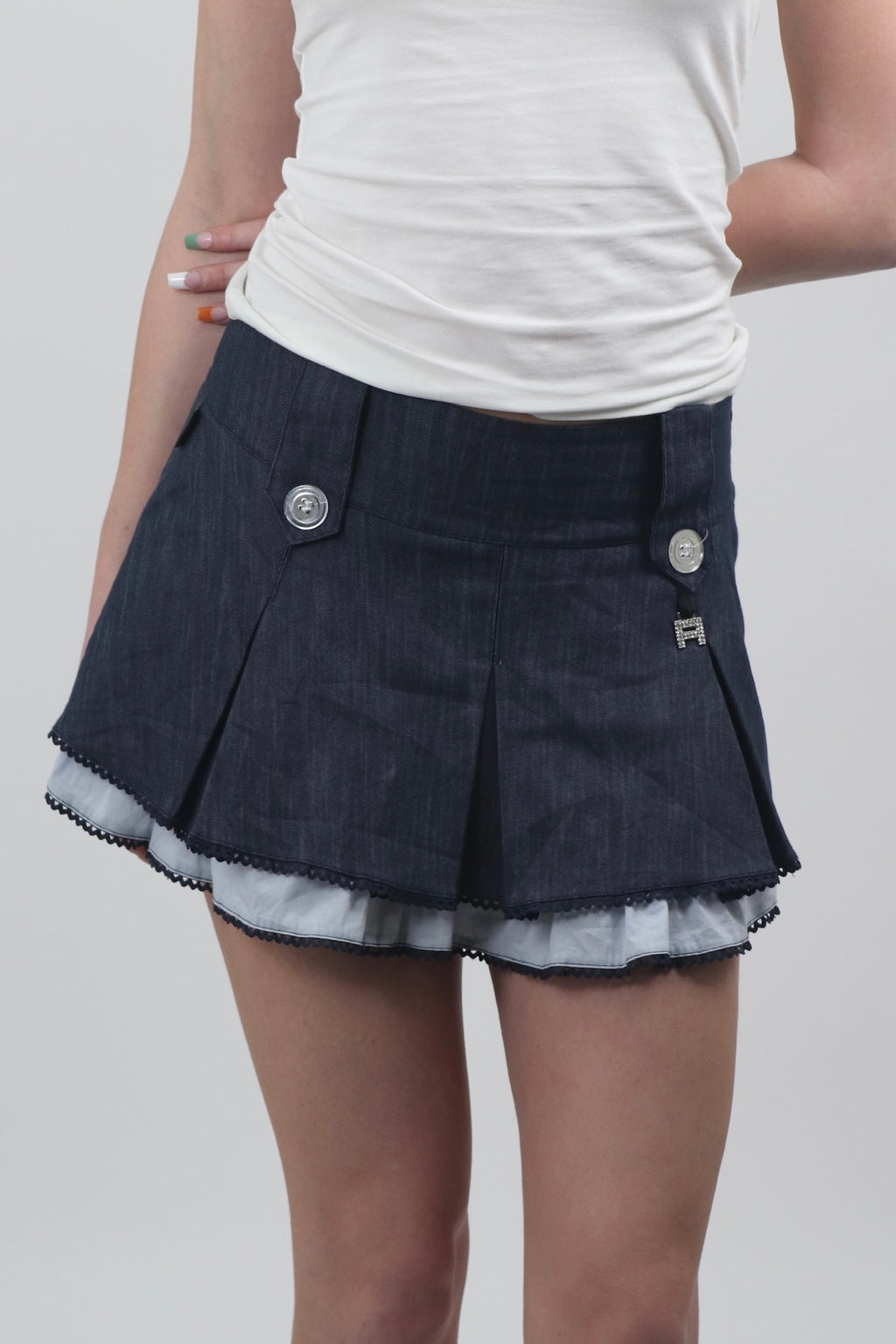 Artigli Denim Blue Ruffle Mini Skirt