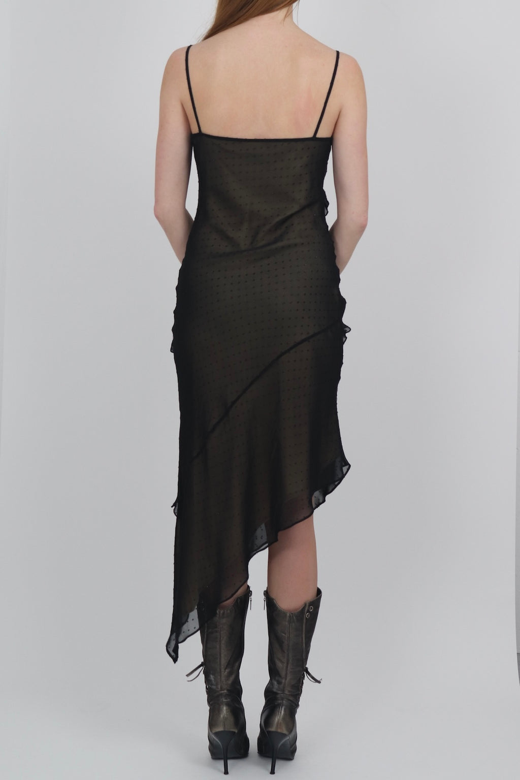 Yessica Bias Cut Asymmetric Glitter Polka Dress
