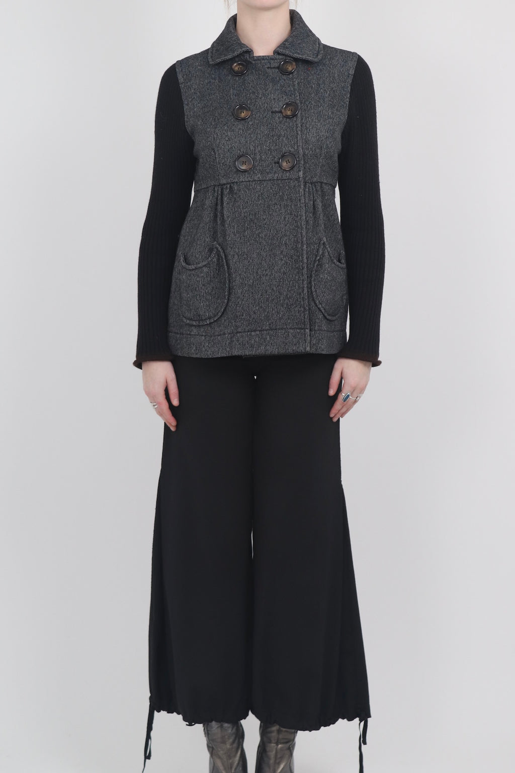 Cop Copine Knit Sleeve Pea Coat