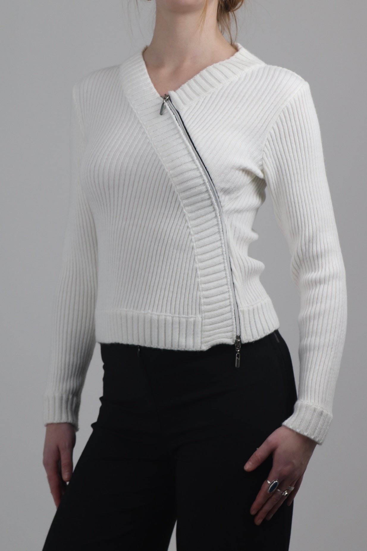 Jennyfer White Asymmetric Zip Jumper