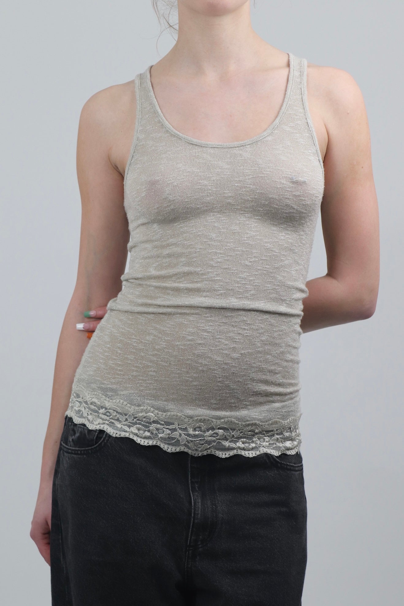 Mixeri Sheer Glitter Knit Tank