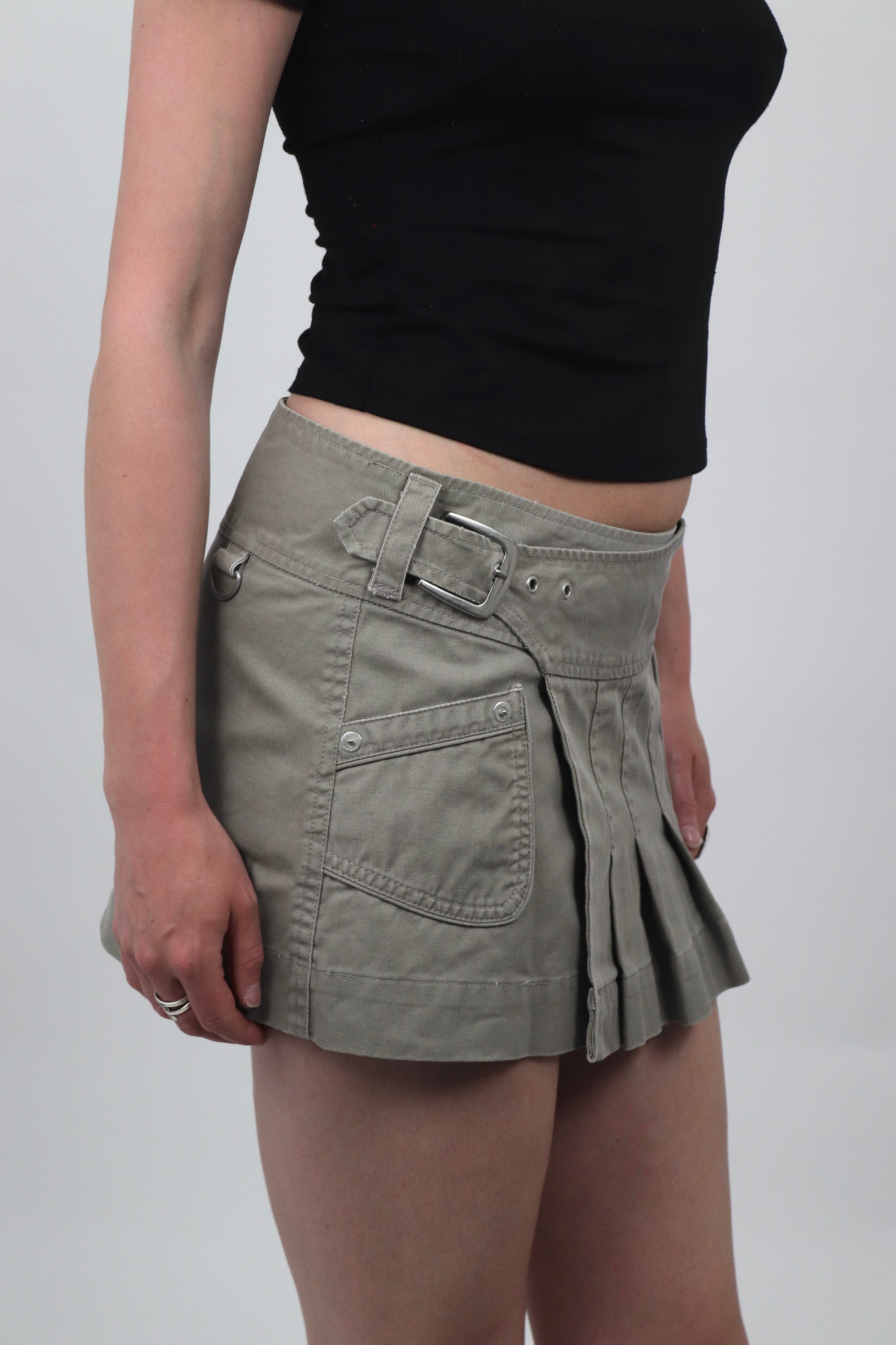 Morgan De Toi Khaki Buckle Wrap Mini Skirt