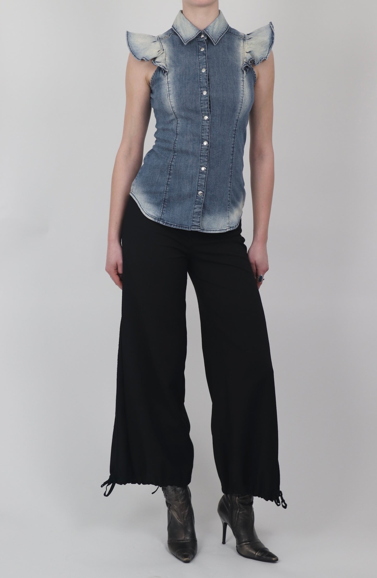 Miss Sixty Denim Ruffle Sleeve Blouse