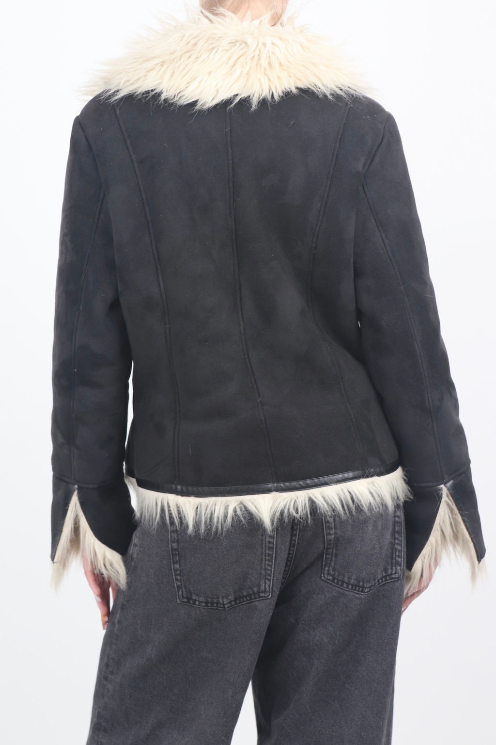 WE Fur Collar Black Double Breasted Afghan